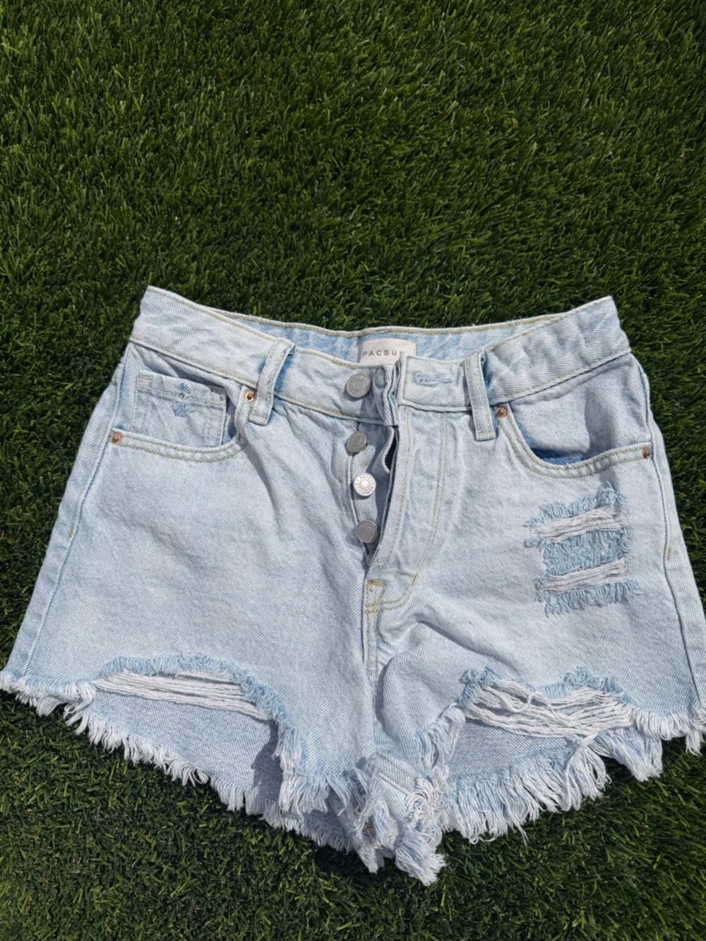 PacSun Light Blue High-Rise Distressed Denim Shorts